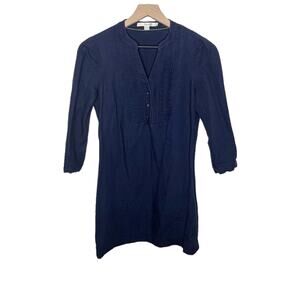 BODEN USA Women's Laura Linen Denim Mini Dress Navy Blue Pin Tuck Pleating US 4